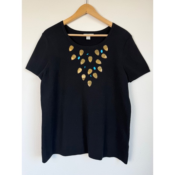 Mercer Street Studio Tops - VTG Mercer Street Studio Women Cotton Knit Top Large Black Embellished Sequin